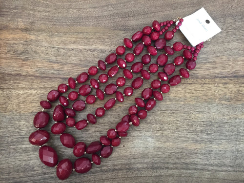 Layered Red Beaded Necklace