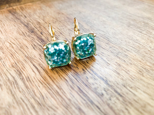 Gold & Green Glitter Earrings