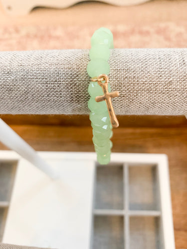 Pale Green Cross Bracelet