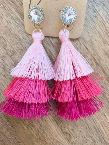 Flirty & Fun Tassel Earrings- Pink