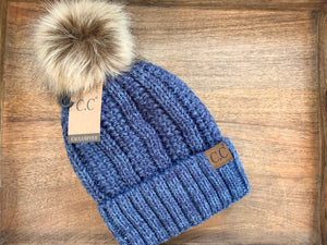 CC Fur Top Beanie- Cobalt Blue