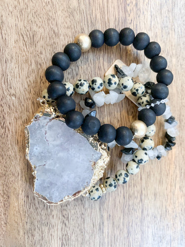 Natural Stone Pendant Stack Bracelet