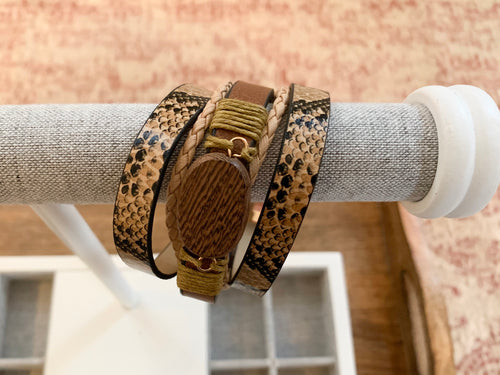 Brown Leather Bracelet Set