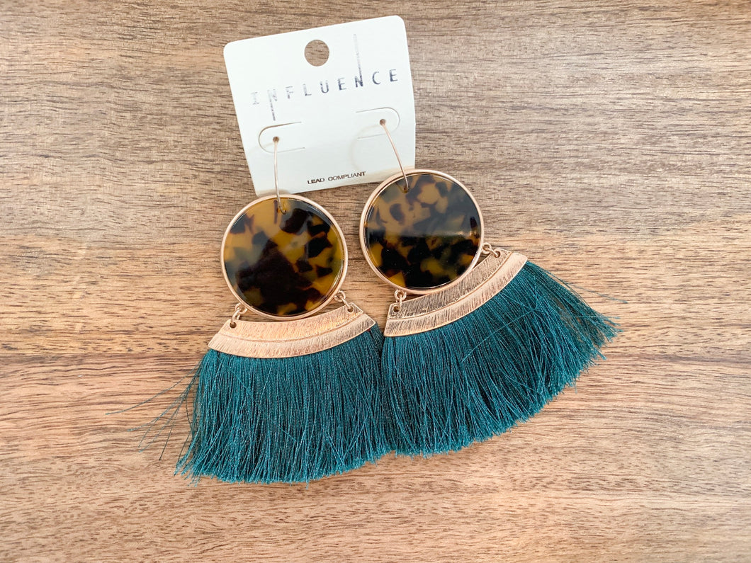 Tortoise & Emerald Tassel Earrings