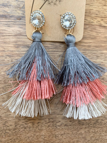 Flirty & Fun Tassel Earrings - Slate Grey