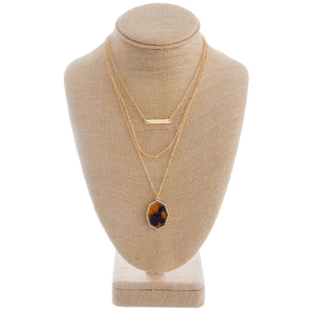 Gold Layered Necklace with Tortoise Pendant