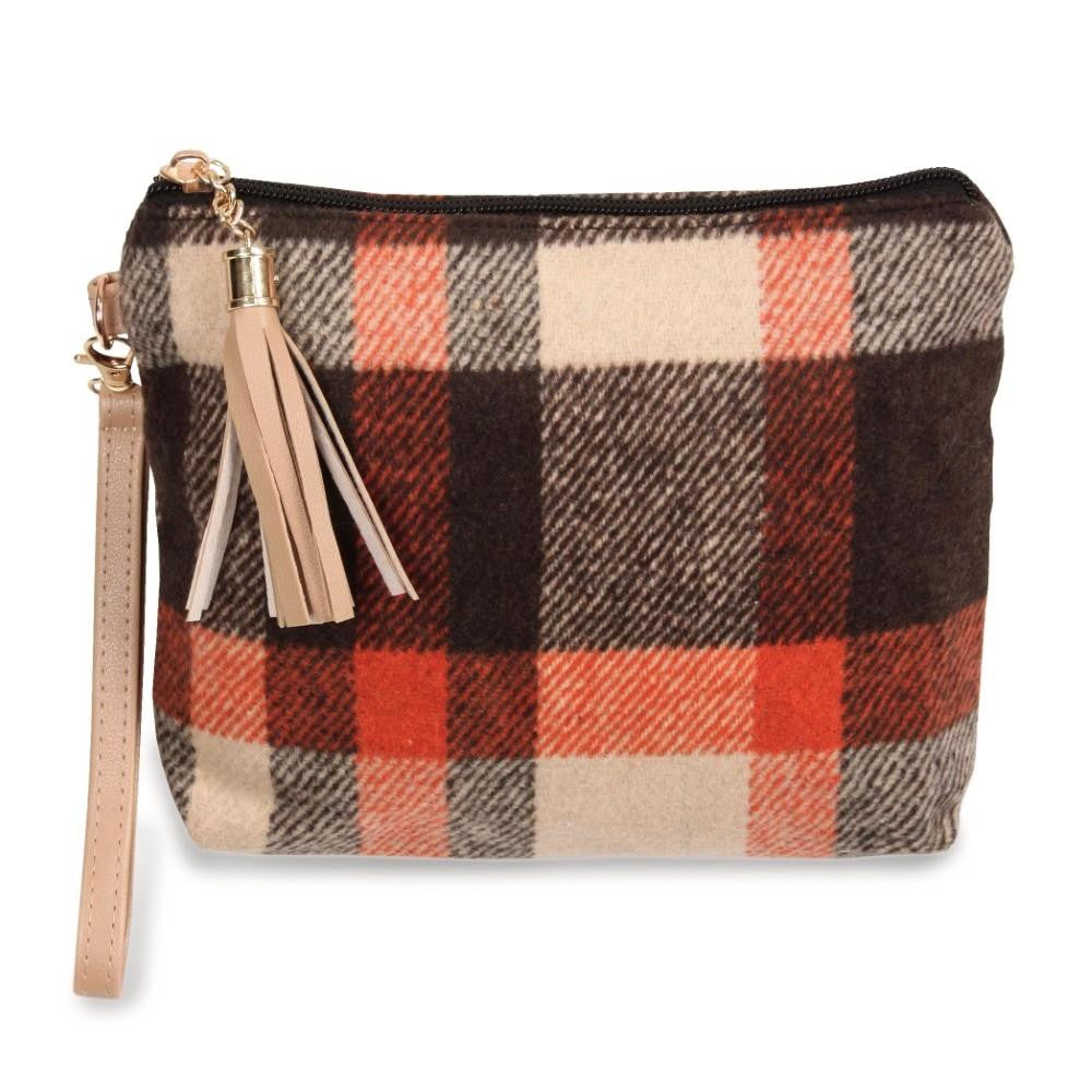 Brown Plaid Wristlet