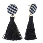 Plaid Black Tassel Earrings