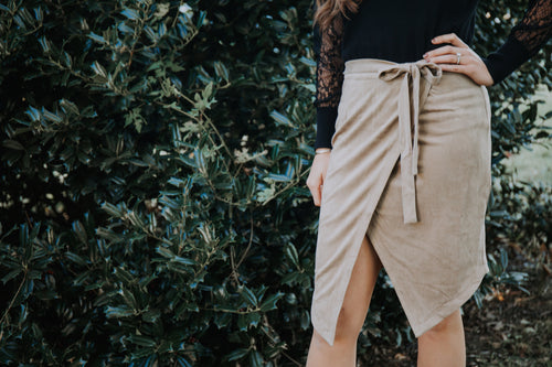 Suede Wrap Skirt with Bow