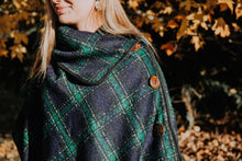 Plaid Navy & Green Poncho