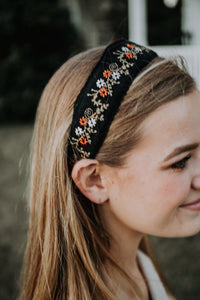 Black Embroidered Headband