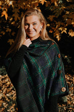 Plaid Navy & Green Poncho