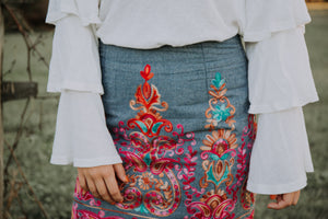 Blue Embroidered Skirt