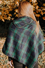 Plaid Navy & Green Poncho