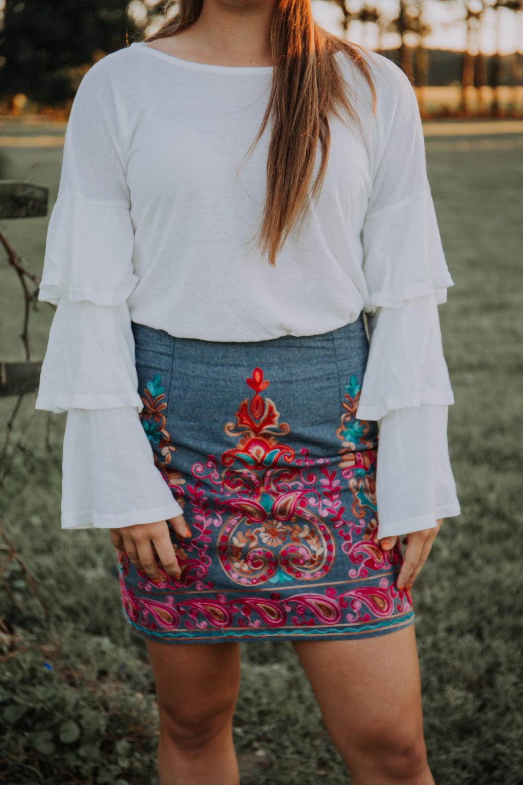 Blue Embroidered Skirt