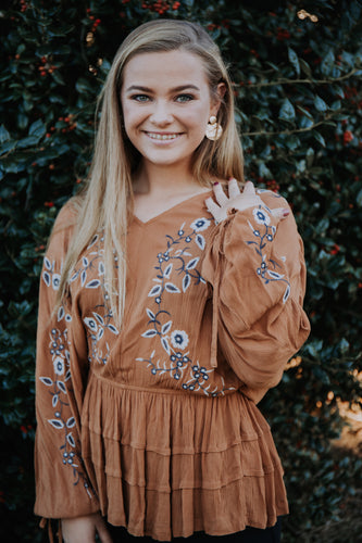 Embroidered Blouse- Camel