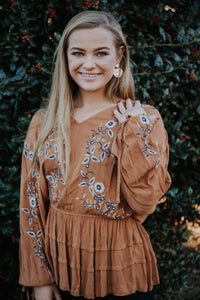 Embroidered Blouse- Camel