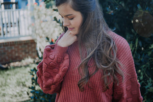 Braided Balloon Sleeve Sweater - Berry