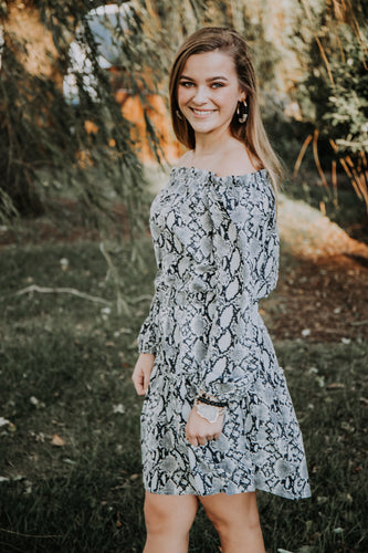 Snakeskin Off the Shoulder Dress