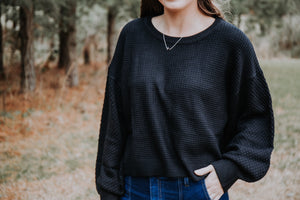 Black Crop Sweater with Bubble Sleeve