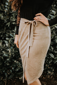 Suede Wrap Skirt with Bow