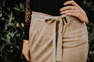 Suede Wrap Skirt with Bow