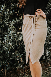 Suede Wrap Skirt with Bow