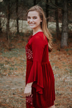 Red Velvet Embroidered Dress