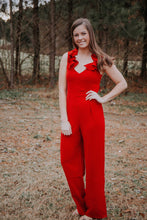 Candy Cane Red Ruffled Sleeve Jumpsuit