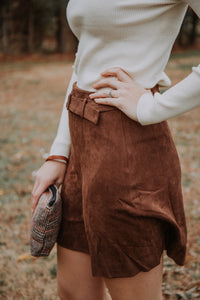 "Heading To Town" Brown Suede Skirt with Belt