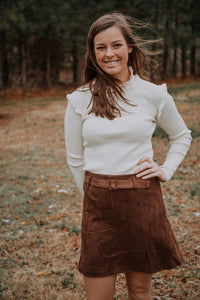 "Heading To Town" Brown Suede Skirt with Belt