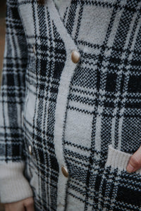 Black & Cream Plaid Button Up Sweater